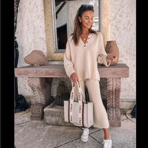 FREE PEOPLE Beige Hailee Sweater Set